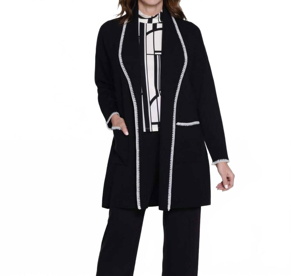 NEW A LA CARTE open front cardigan with crochet trim in black